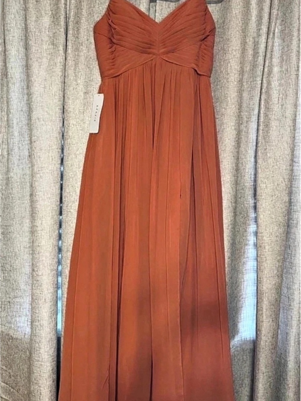 AZAZIE Alia Chiffon Bridesmaid Dress Pleated Maxi Dress in Orange Size 12 NWT